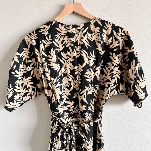 ba&sh Tabby Dress | Black/Beige Leaf Print | Size 1 (Small/US 4) - Picture 12 of 16